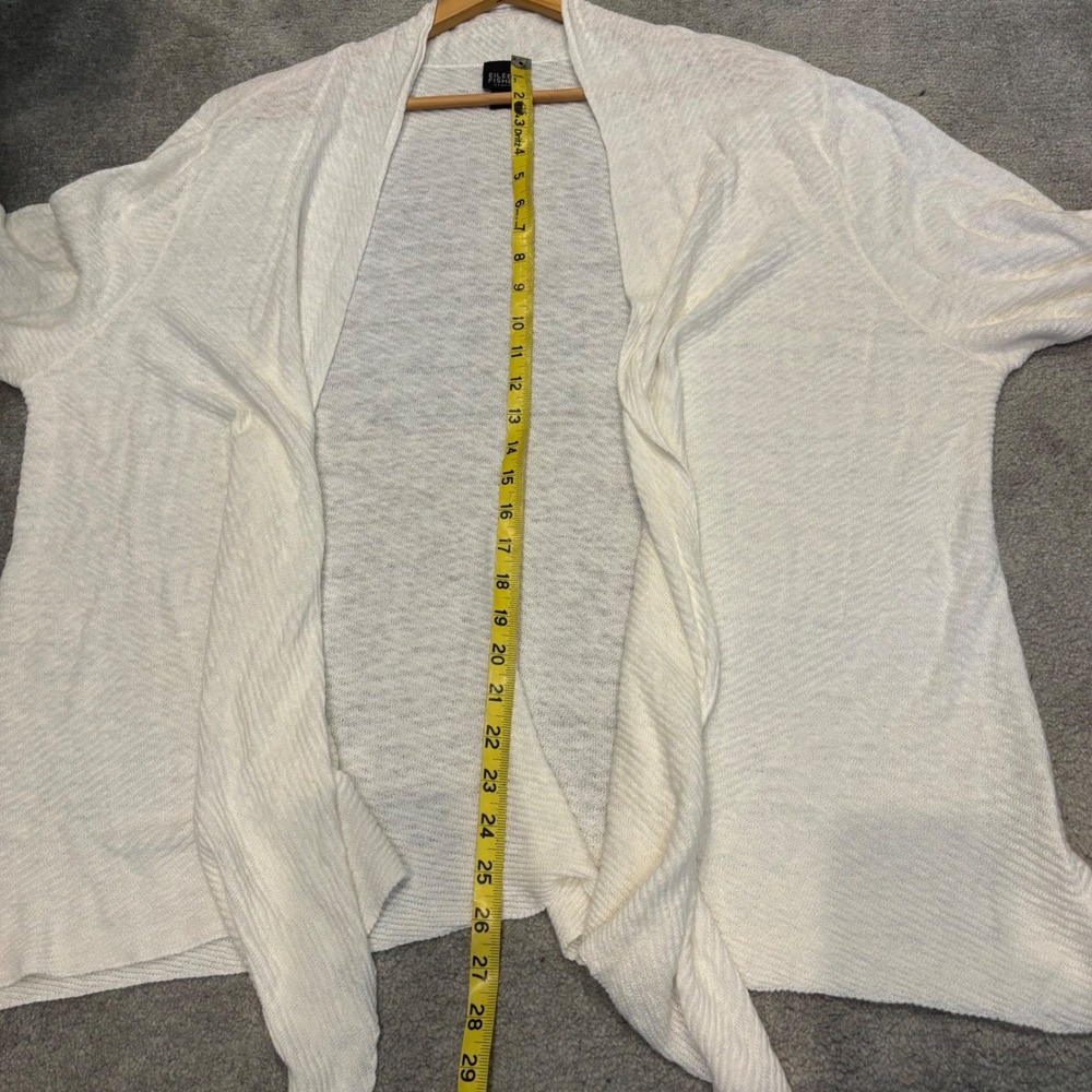 Eileen Fisher 1X Sweater Cardigan White 100% Linen Open Front - Picture 4 of 7